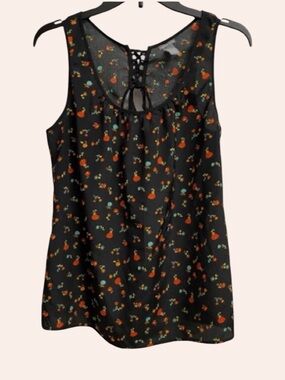 Charlotte Russe Women's Cherries Flowers Beachy Tank Top Size M Cute Coquette